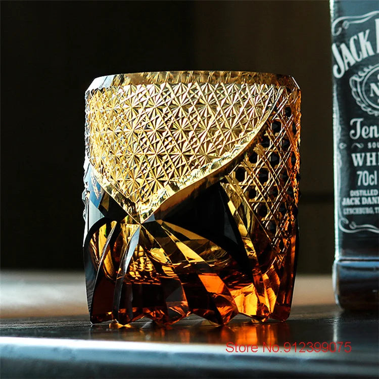 ALDO Kitchen & Dining > Tableware > Drinkware Amber Gem Royal Court Whiskey Glass Japanese Edo Kiriko Crystal Whiskey Glass Diamond Cut