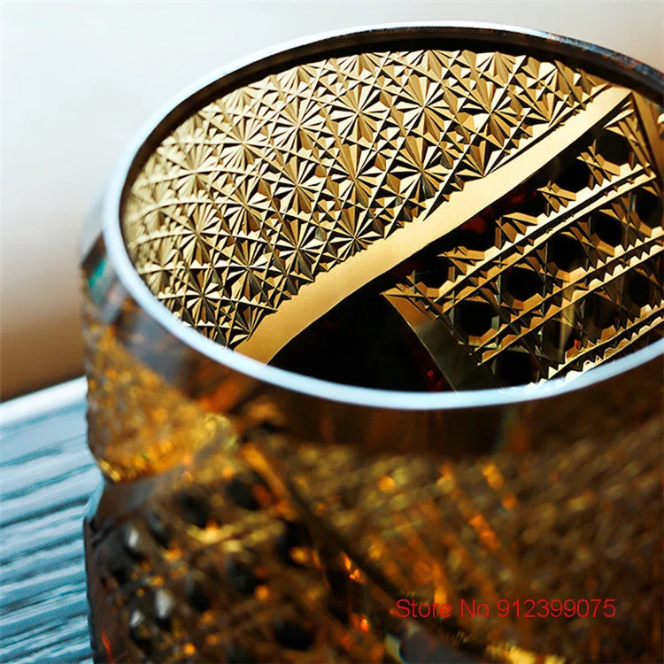 ALDO Kitchen & Dining > Tableware > Drinkware Amber Gem Royal Court Whiskey Glass Japanese Edo Kiriko Crystal Whiskey Glass Diamond Cut