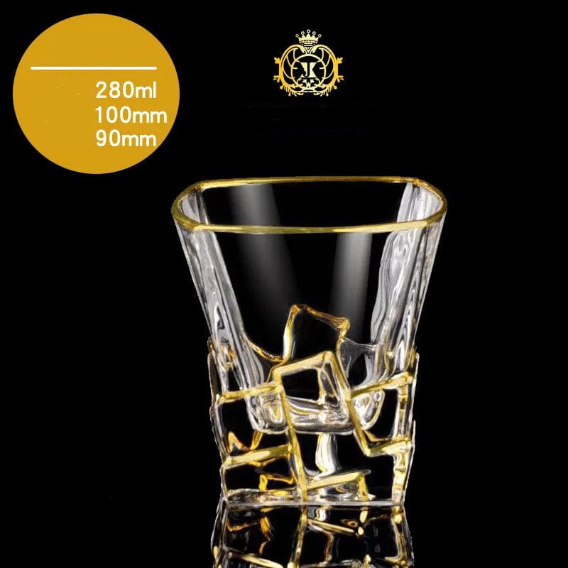 ALDO Kitchen & Dining > Tableware > Drinkware B 280ML Private Collections Gold Seal 24 K Gold Plated Design Whiskey Brandy Crystal Diamond Cut Glass