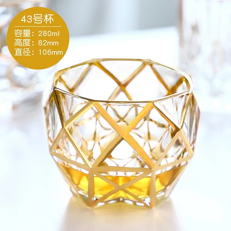 ALDO Kitchen & Dining > Tableware > Drinkware C 280ML Private Collections Gold Seal 24 K Gold Plated Design Whiskey Brandy Crystal Diamond Cut Glass