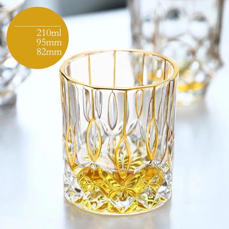 ALDO Kitchen & Dining > Tableware > Drinkware D 200ML Private Collections Gold Seal 24 K Gold Plated Design Whiskey Brandy Crystal Diamond Cut Glass