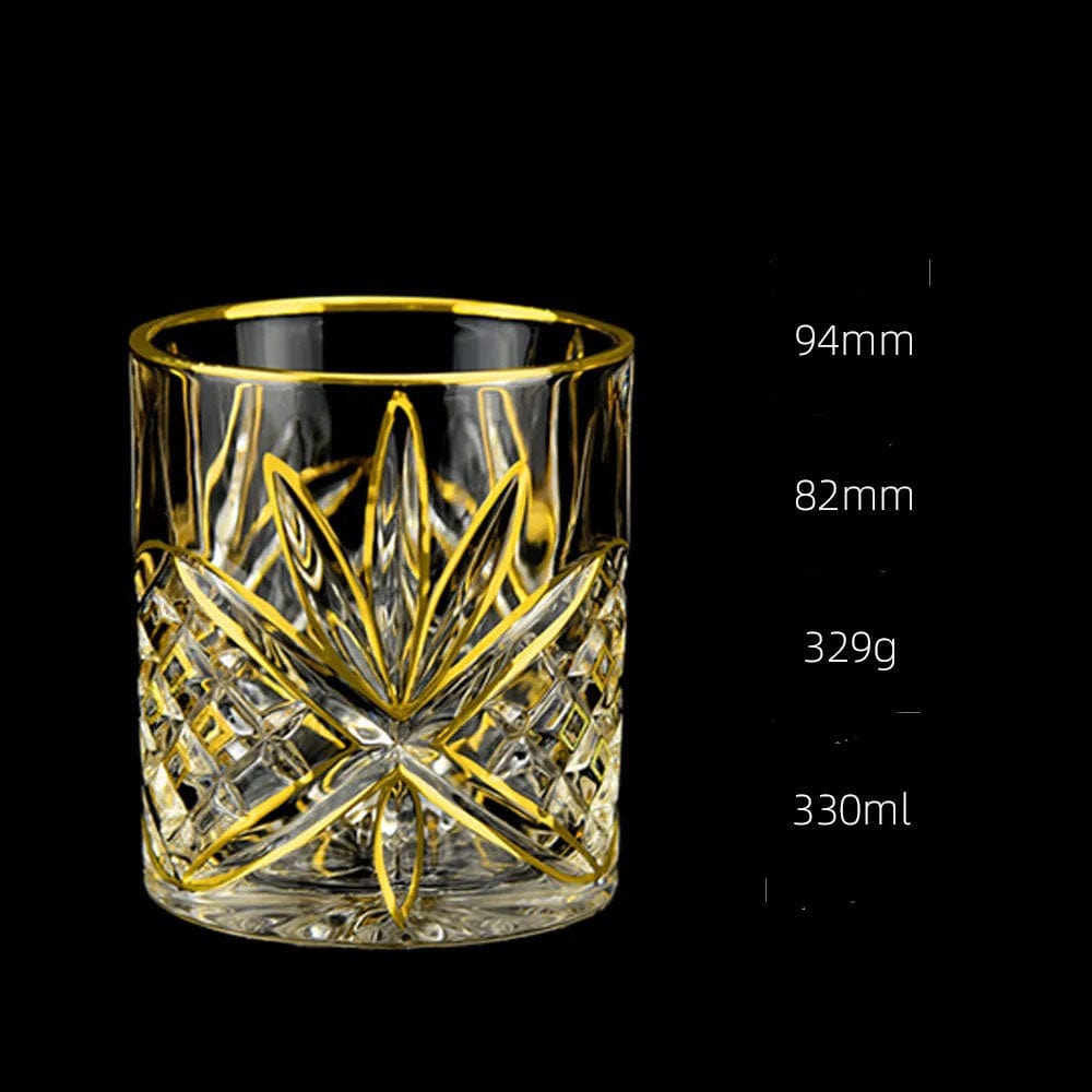 ALDO Kitchen & Dining > Tableware > Drinkware F 320ML Private Collections Gold Seal 24 K Gold Plated Design Whiskey Brandy Crystal Diamond Cut Glass