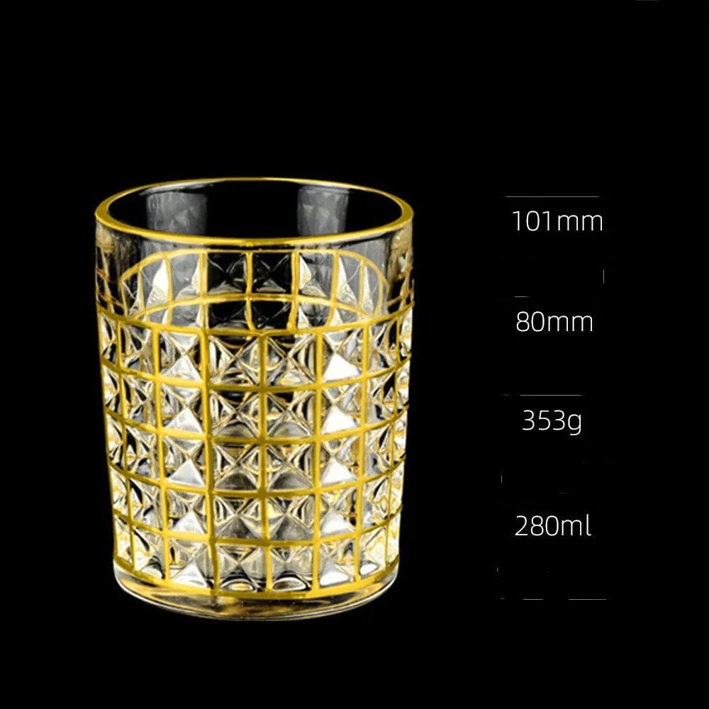 ALDO Kitchen & Dining > Tableware > Drinkware G 280ML Private Collections Gold Seal 24 K Gold Plated Design Whiskey Brandy Crystal Diamond Cut Glass