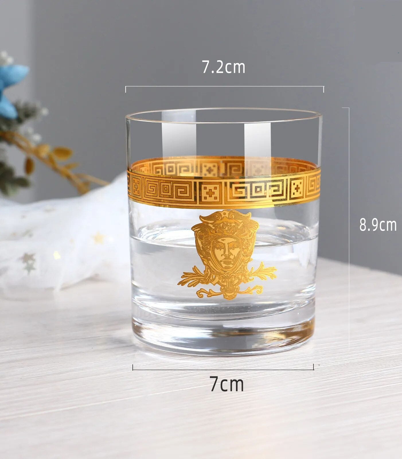 ALDO Kitchen & Dining > Tableware > Drinkware Lead- Free Crystal Luxury Versace Style Hand Cut and Blown 24 Karat Gold Plated Glasses for Whisky Shampaign Vodka Cocktails
