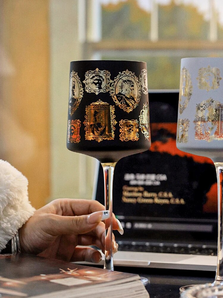 ALDO Kitchen & Dining > Tableware > Drinkware Lead free Crystal / New / Black Artwork on the Dining table Unique Romantic Wine Champagne Glass Goblet with Electroplated Coating