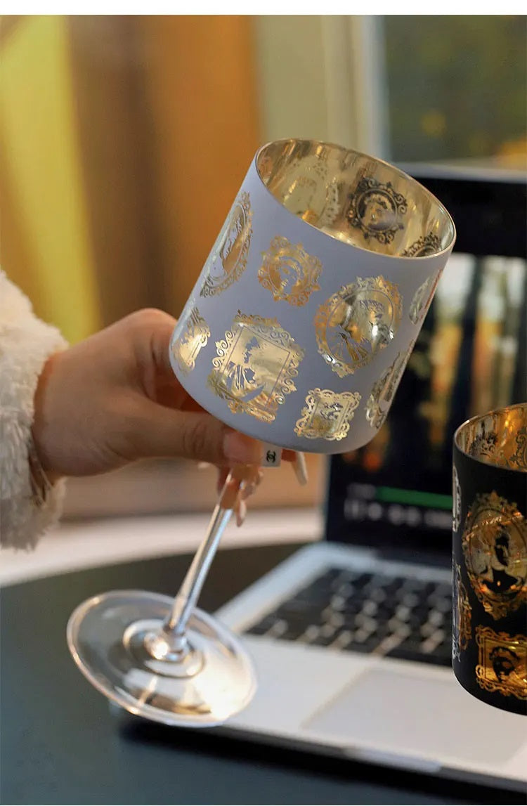 ALDO Kitchen & Dining > Tableware > Drinkware Lead free Crystal / New / White Artwork on the Dining table Unique Romantic Wine Champagne Glass Goblet with Electroplated Coating