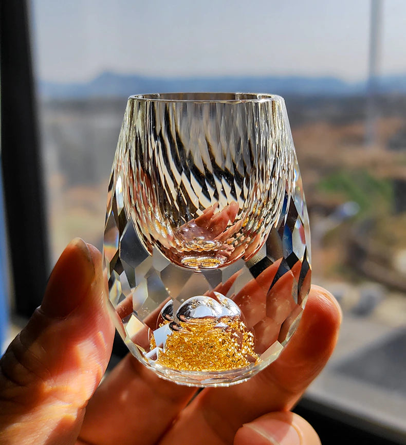 ALDO Kitchen & Dining > Tableware > Drinkware Luxury Lead Free Crystal Glass 24 karat Gold Foil Hand Blown Dimond Cut For Whisky Vodka Glasses