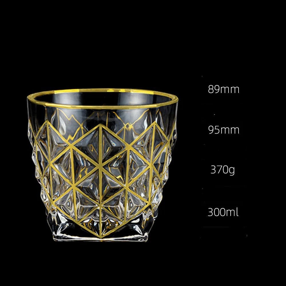 ALDO Kitchen & Dining > Tableware > Drinkware M 300ML Private Collections Gold Seal 24 K Gold Plated Design Whiskey Brandy Crystal Diamond Cut Glass