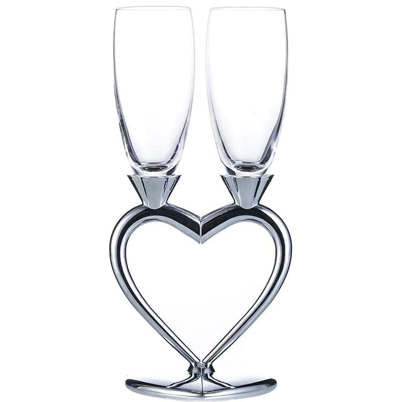 ALDO Kitchen & Dining > Tableware > Drinkware New / Lead free Crystal / 10" inh x 1.9" inch Each Custom Made Two Hearts Wedding Led Free Crystal Champagne Wine Glasses Set of Two
