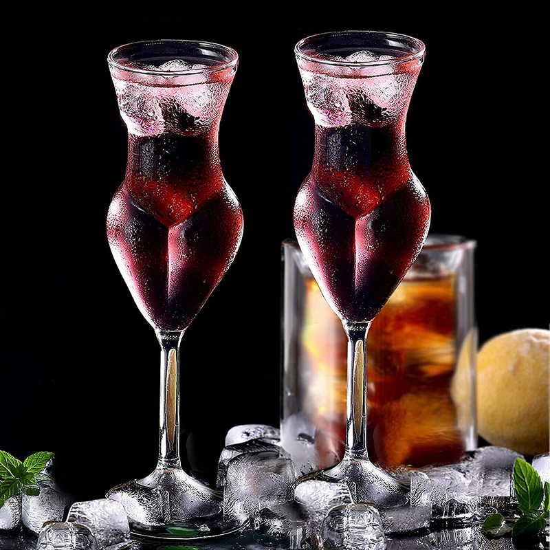 ALDO Kitchen & Dining > Tableware > Drinkware New / Lead free Crystal / 9"inch toll x 2.5" inches wide Miss Wine Glass Female-shaped Glasses for Champagne,Whiskey, Wine, Cocktails,Glass, Goblet for Party Home Bar