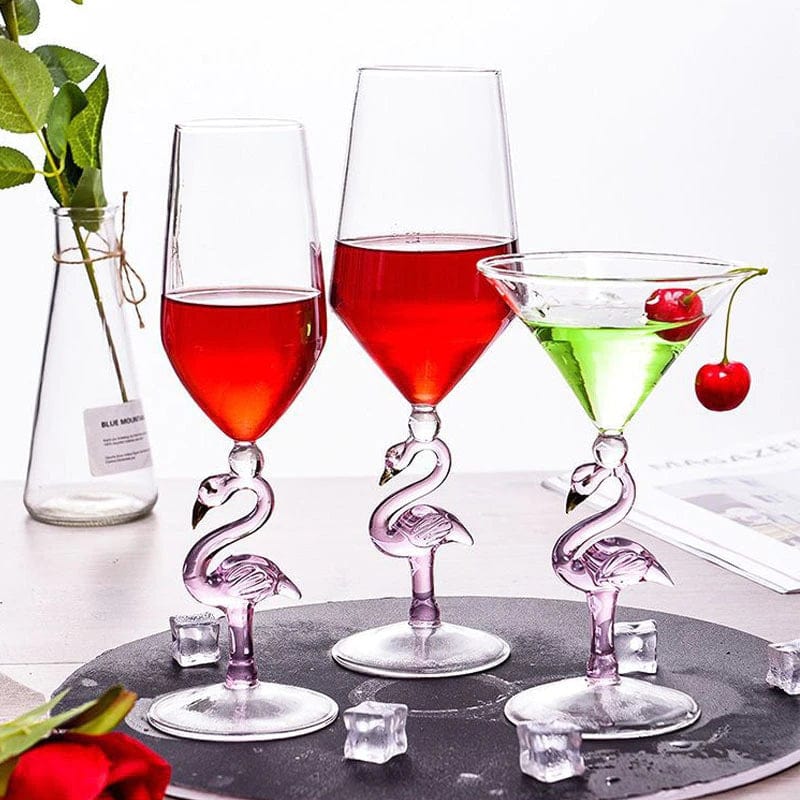 ALDO Kitchen & Dining > Tableware > Drinkware Pink Flamingo Fun Glasses for Martini, Wine, Cocktails, Beer ,Champagne Party and Home Bar