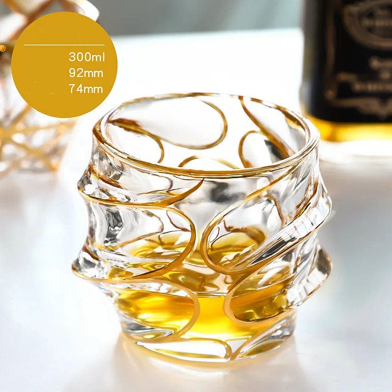 ALDO Kitchen & Dining > Tableware > Drinkware Private Collections Gold Seal 24 K Gold Plated Design Whiskey Brandy Crystal Diamond Cut Glass