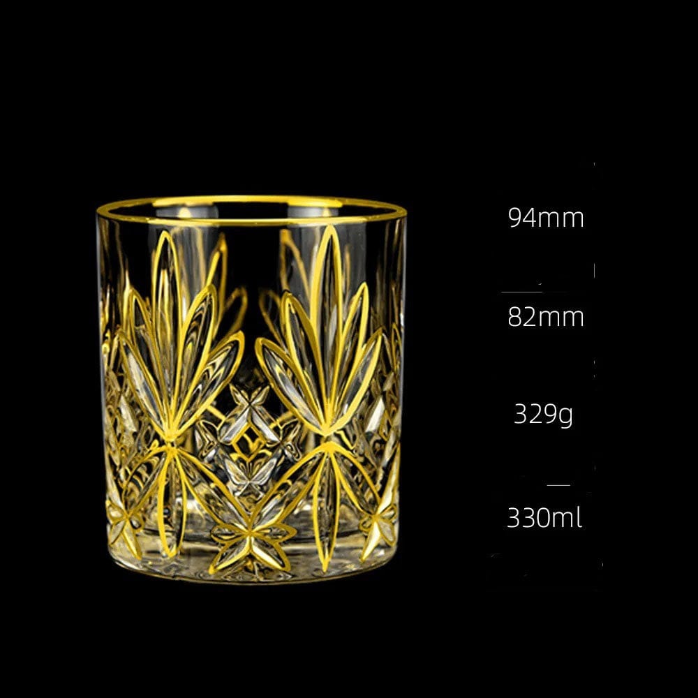 ALDO Kitchen & Dining > Tableware > Drinkware Private Collections Gold Seal 24 K Gold Plated Design Whiskey Brandy Crystal Diamond Cut Glass