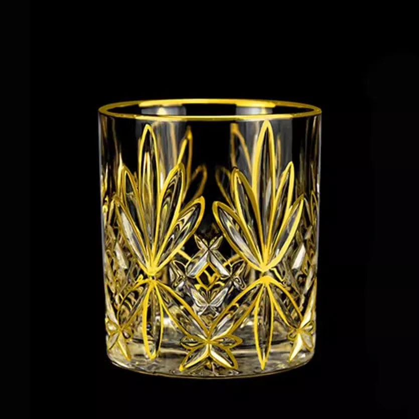 ALDO Kitchen & Dining > Tableware > Drinkware Private Collections Gold Seal 24 K Gold Plated Design Whiskey Brandy Crystal Diamond Cut Glass
