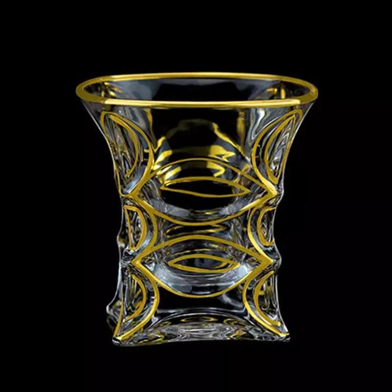 ALDO Kitchen & Dining > Tableware > Drinkware Private Collections Gold Seal 24 K Gold Plated Design Whiskey Brandy Crystal Diamond Cut Glass