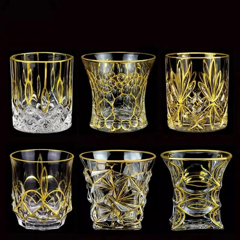 ALDO Kitchen & Dining > Tableware > Drinkware Private Collections Gold Seal 24 K Gold Plated Design Whiskey Brandy Crystal Diamond Cut Glass