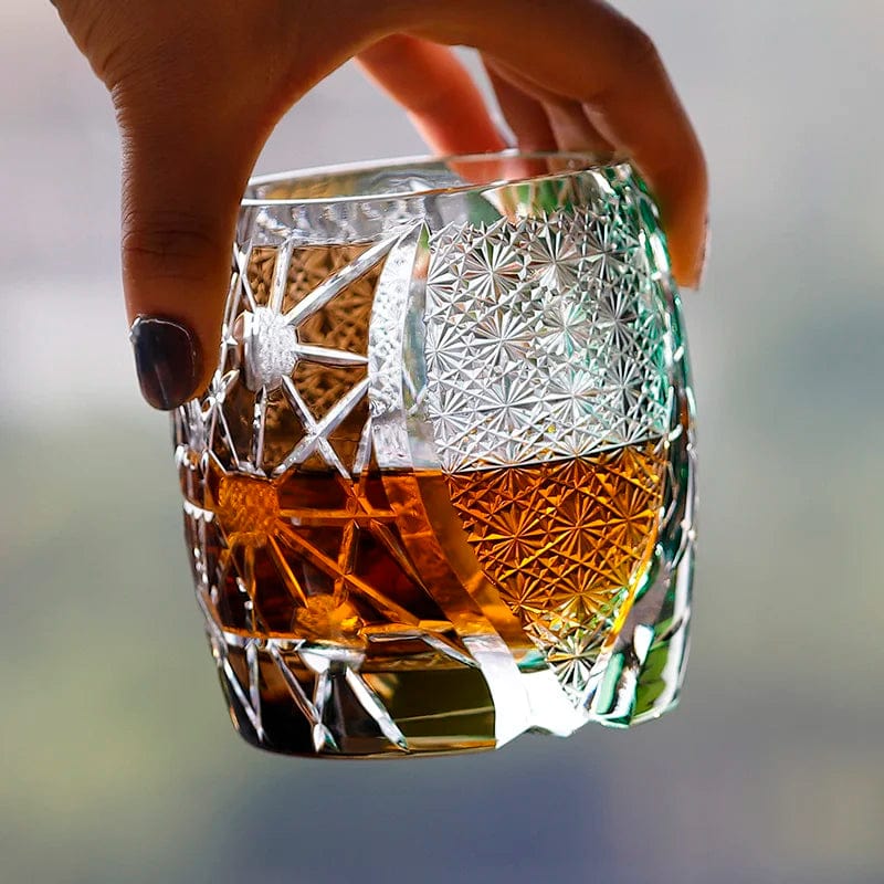 ALDO Kitchen & Dining > Tableware > Drinkware Private Collections Royal Court Black Green Planet Japanese Edo Kiriko Whiskey Crystal Diamond Cut Glass