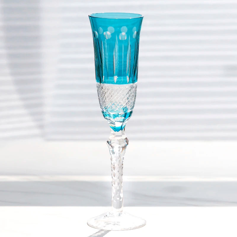 ALDO Kitchen & Dining > Tableware > Drinkware Sky blue Amazing Luxury Japanize Lead Free Hand Cut and Hand Blown Champagne Flute Crystal Glasses