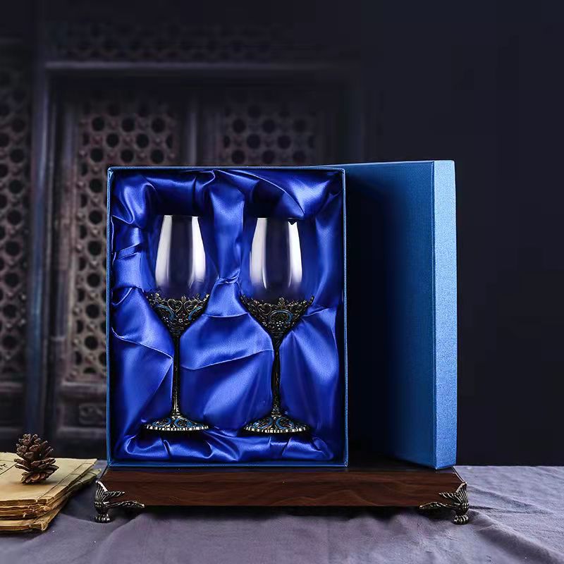 ALDO Kitchen & Dining > Tableware > Drinkware Two Enamel Wine Glass Set / Crystal / Wine Glass: 21.5 x 6.7 x 6.5cm. Custom Made Vintage Enamel Lead Free Crystal Goblets Wine Glasses Comes In Beutiful Gift Box