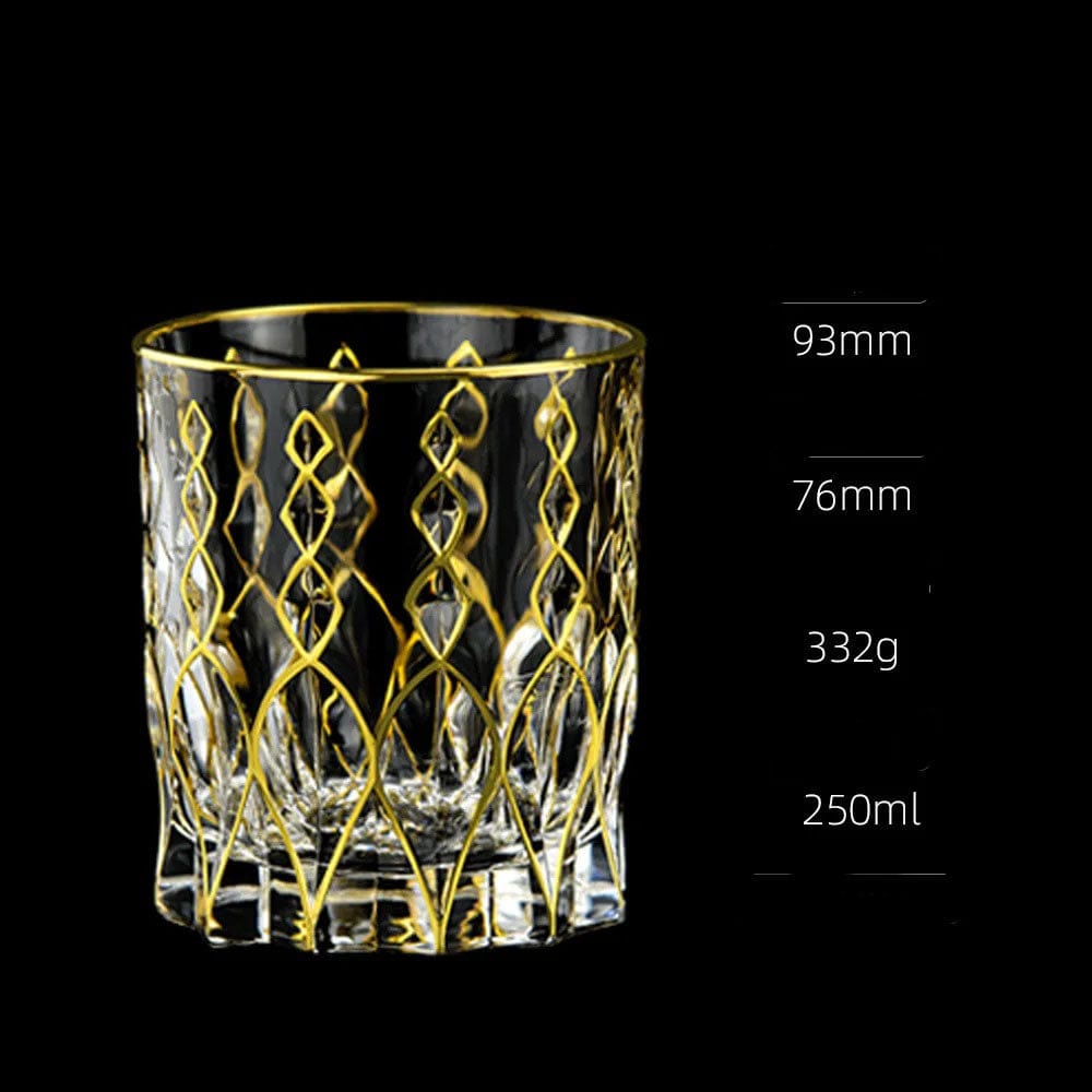 ALDO Kitchen & Dining > Tableware > Drinkware V 250ML Private Collections Gold Seal 24 K Gold Plated Design Whiskey Brandy Crystal Diamond Cut Glass
