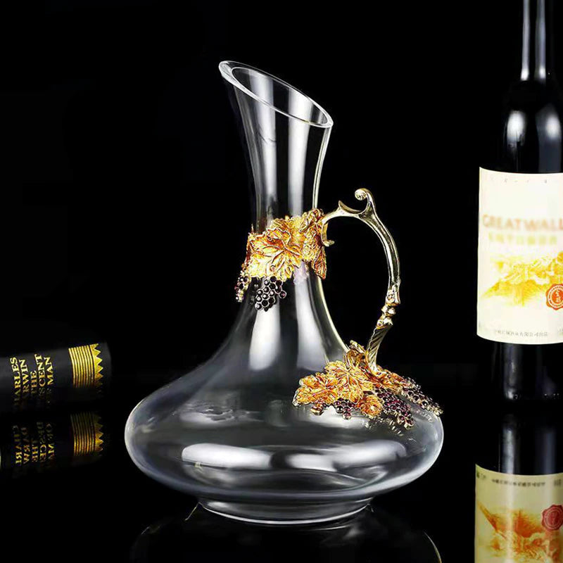 ALDO Kitchen & Dining > Tableware > Drinkware Wine Decanter / Crystal / Wine Glass: 21.5cm x 7cm x 8 cm. Wine Decanter: 27cm x 20 cm x 5.5 cm Golden Grape Vintage Enamel Lead Free Crystal Goblet Wine Glasses and Wine Decanter