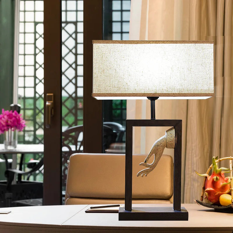 ALDO Lamps> Lighting & Ceiling Fans Modern Romantic Table LED Lamp Solid Wood with Fabric Shade