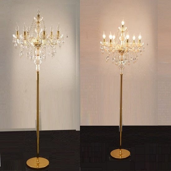 ALDO Lighting > Lamps Gold Crystal Large Sculptural Floor Lamp With Real K 9 Crystalls With LED Bolds