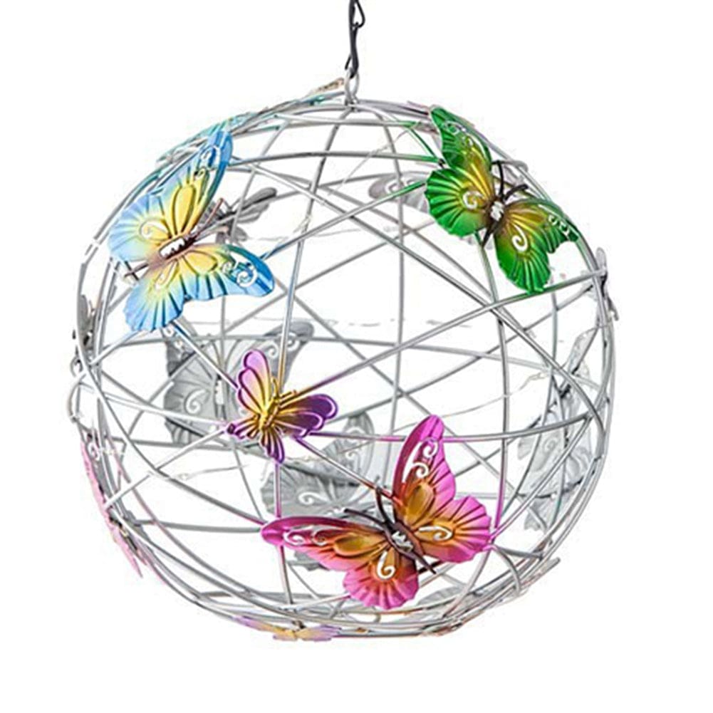 ALDO Lighting > Lighting Fixtures > Ceiling Light Fixtures 3.6" Inches Round Bowl x 21.65" Cord length Inches / new / metal Sculptural Chandelier Garden Hanging Solar Light Round Waterproof Metal Ball With Butterfly
