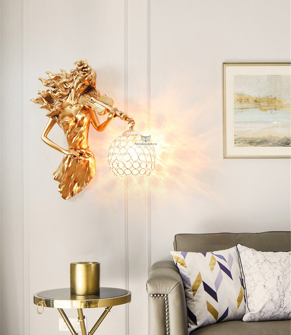 ALDO Lighting > Lighting Fixtures > Ceiling Light Fixtures European Retro Sculptural Woman with Violin Lamp Sconce Light, Indoor Fixture
