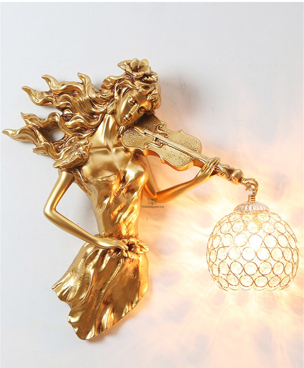 ALDO Lighting > Lighting Fixtures > Ceiling Light Fixtures European Retro Sculptural Woman with Violin Lamp Sconce Light, Indoor Fixture