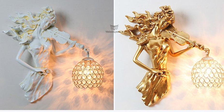 ALDO Lighting > Lighting Fixtures > Ceiling Light Fixtures European Retro Sculptural Woman with Violin Lamp Sconce Light, Indoor Fixture