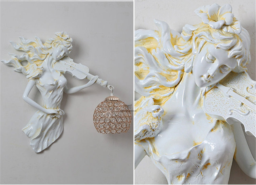 ALDO Lighting > Lighting Fixtures > Ceiling Light Fixtures European Retro Sculptural Woman with Violin Lamp Sconce Light, Indoor Fixture