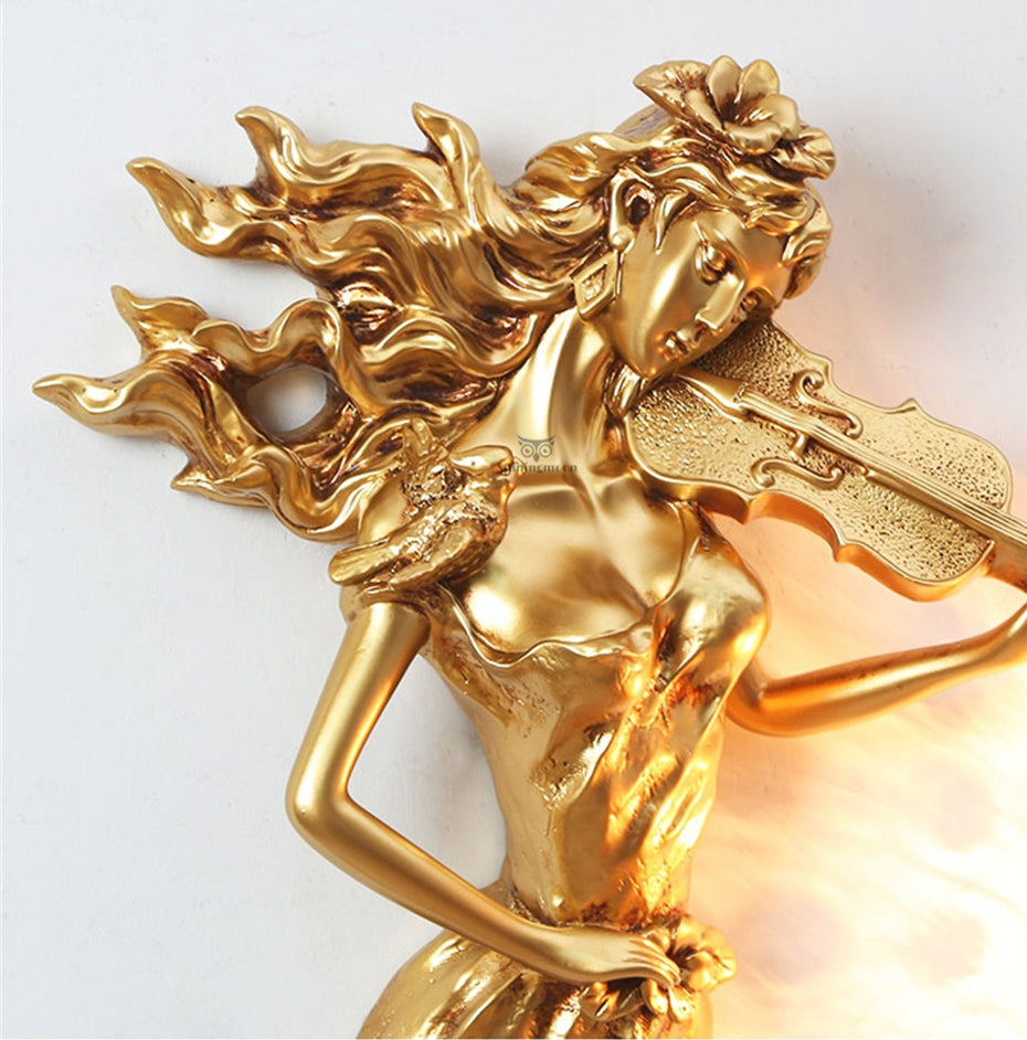 ALDO Lighting > Lighting Fixtures > Ceiling Light Fixtures European Retro Sculptural Woman with Violin Lamp Sconce Light, Indoor Fixture