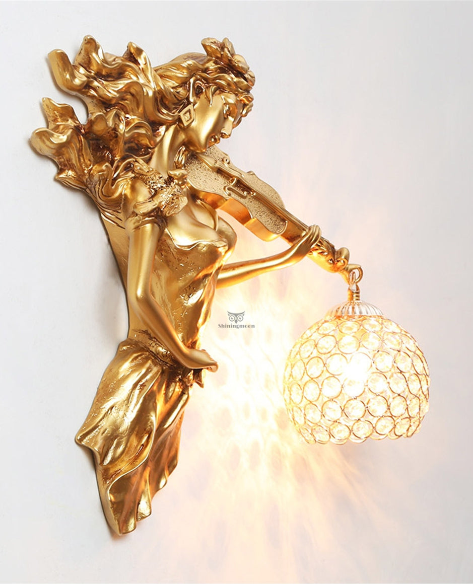 ALDO Lighting > Lighting Fixtures > Ceiling Light Fixtures European Retro Sculptural Woman with Violin Lamp Sconce Light, Indoor Fixture