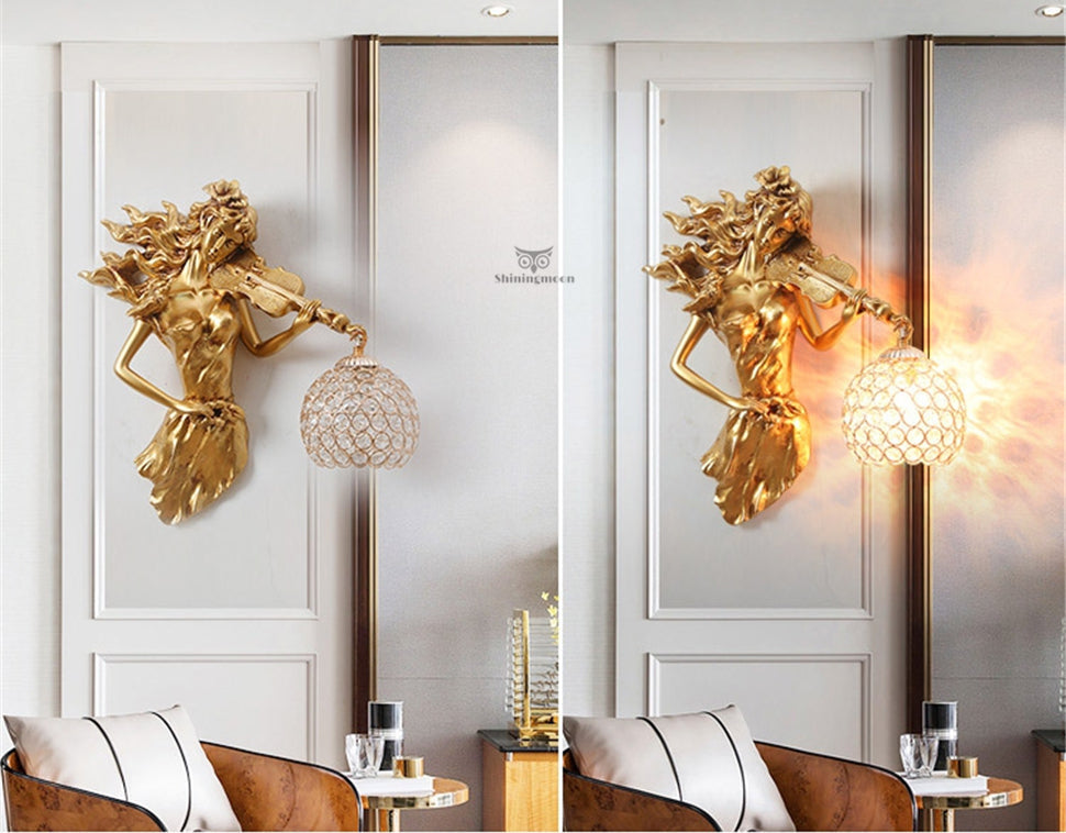 ALDO Lighting > Lighting Fixtures > Ceiling Light Fixtures European Retro Sculptural Woman with Violin Lamp Sconce Light, Indoor Fixture