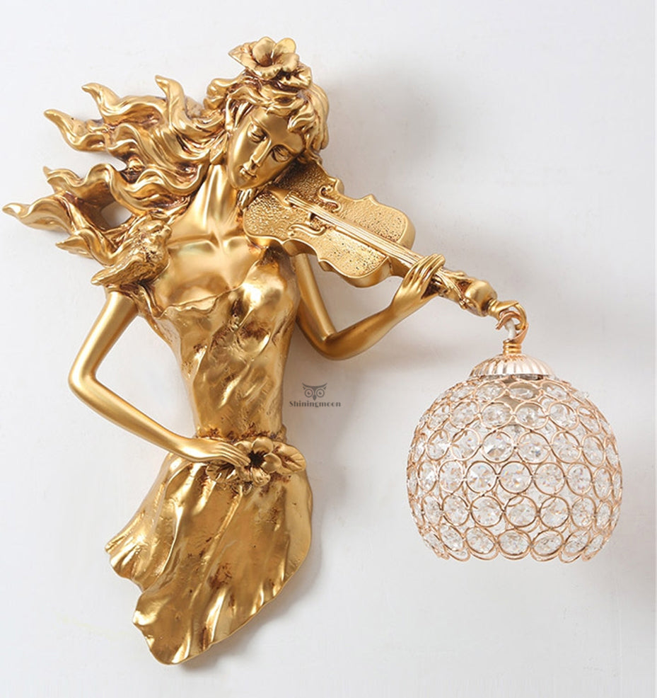 ALDO Lighting > Lighting Fixtures > Ceiling Light Fixtures European Retro Sculptural Woman with Violin Lamp Sconce Light, Indoor Fixture