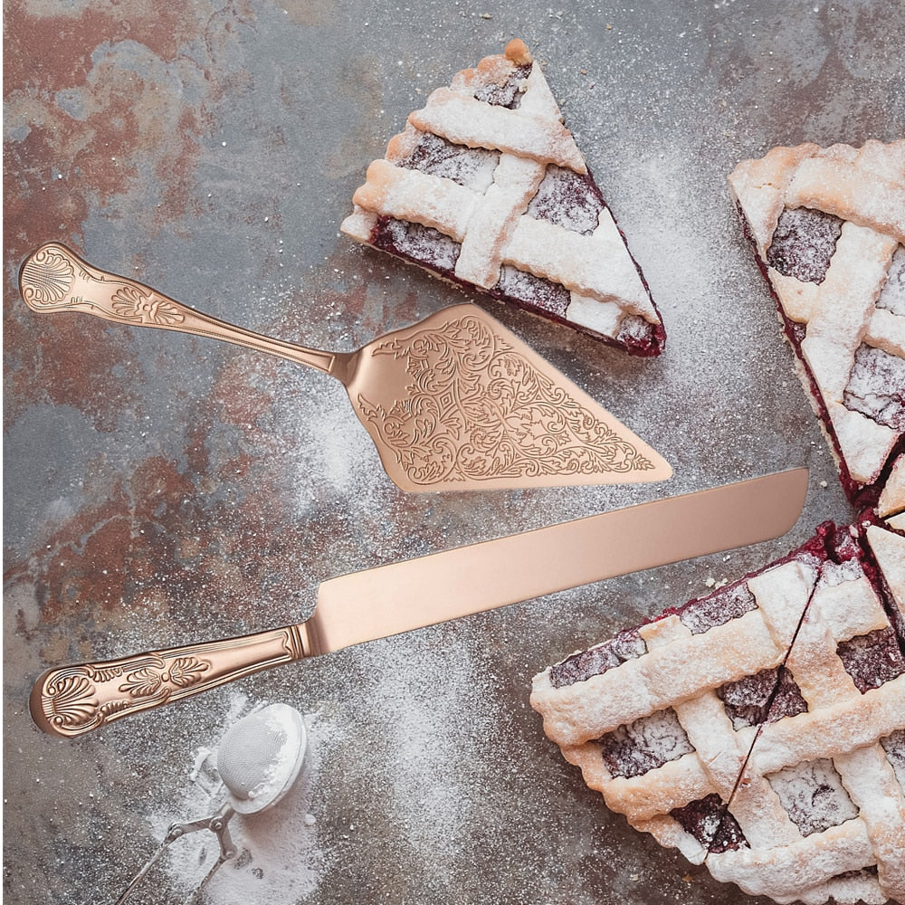 ALDO Party & Celebration > Party Supplies > Party Favors > Wedding Favors New / Stainless steel / Cake Knife cutter: 13.42 inch / 34.1 cm Cake shovel: 11.37 onch / 28.9 lenox Beutiful Laxury Bride and Groom French Court Rose Gold Cake Knife and Cake Shovel Set