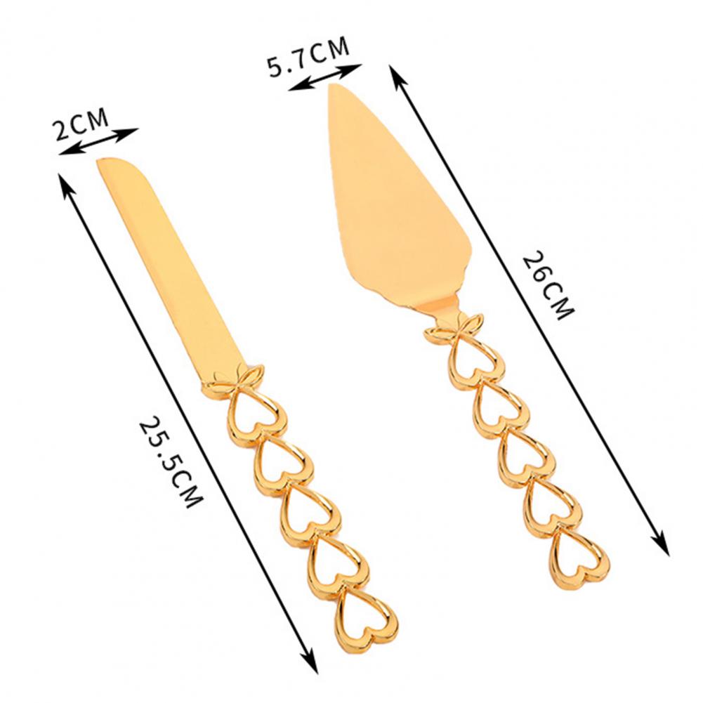 ALDO Party & Celebration > Party Supplies > Party Favors > Wedding Favors New / Stainless steel / Cake Knife cutter: 25.5cm x 2cm/10.04" x 0.79" inch 26cm x 5.7cm/10.24" x 2.24" Beutiful Laxury Bride and Groom French Court Golden Heart Hendle Cake Knife and Cake Shovel Set