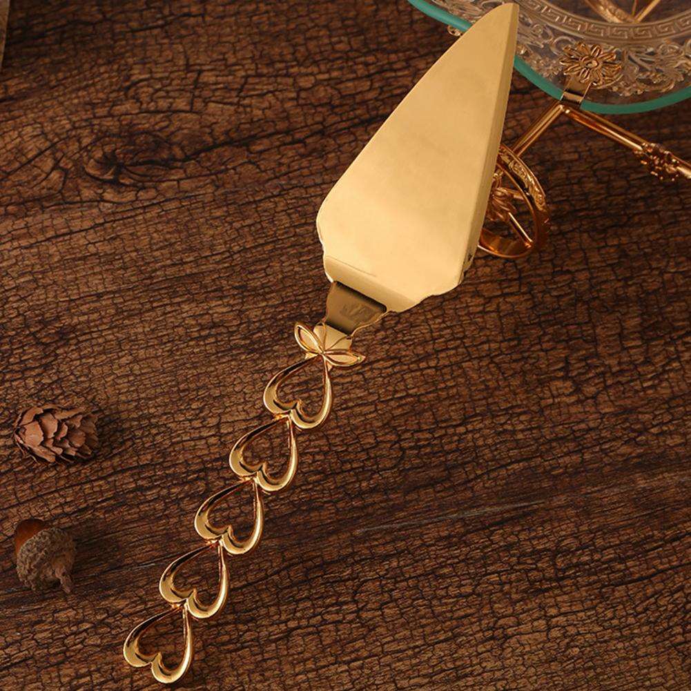 ALDO Party & Celebration > Party Supplies > Party Favors > Wedding Favors New / Stainless steel / Cake Knife cutter: 25.5cm x 2cm/10.04" x 0.79" inch 26cm x 5.7cm/10.24" x 2.24" Beutiful Laxury Bride and Groom French Court Golden Heart Hendle Cake Knife and Cake Shovel Set