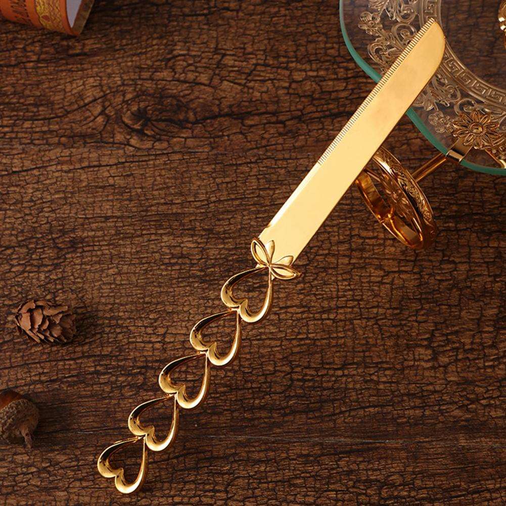 ALDO Party & Celebration > Party Supplies > Party Favors > Wedding Favors New / Stainless steel / Cake Knife cutter: 25.5cm x 2cm/10.04" x 0.79" inch 26cm x 5.7cm/10.24" x 2.24" Beutiful Laxury Bride and Groom French Court Golden Heart Hendle Cake Knife and Cake Shovel Set