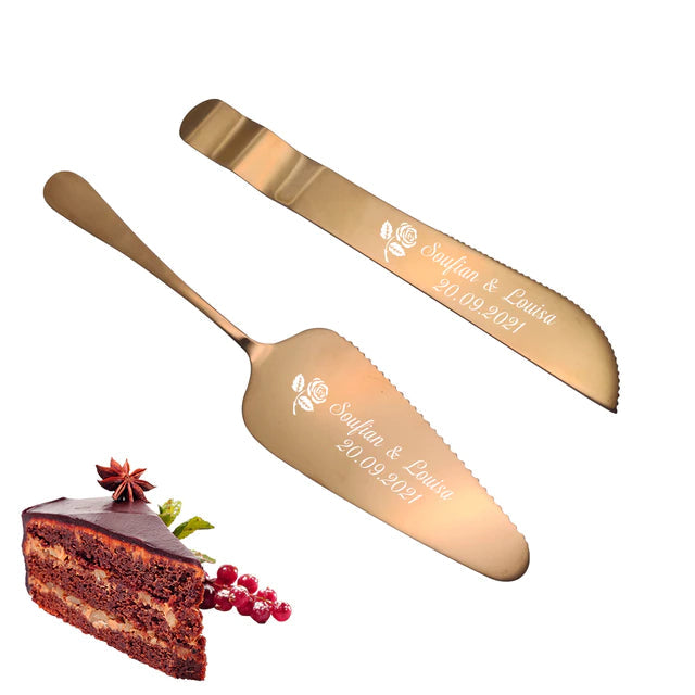 ALDO Party & Celebration > Party Supplies > Party Favors > Wedding Favors New / Stainless steel / Cake Knife cutter: 7.8inch/20cm Cake shovel: 9inch/23cm Laxury Bride and Groom Customisable Rose Gold Cake Knife and Cake Shovel Set