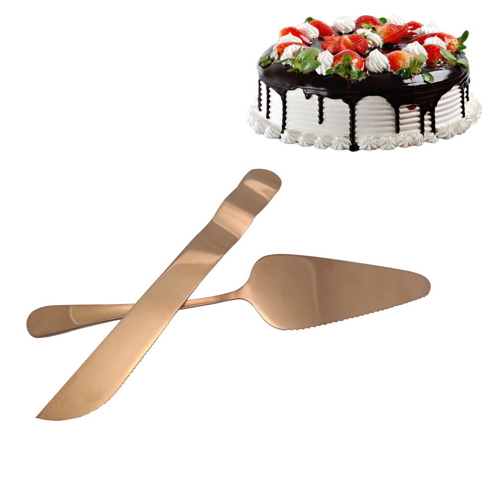 ALDO Party & Celebration > Party Supplies > Party Favors > Wedding Favors New / Stainless steel / Cake Knife cutter: 7.8inch/20cm Cake shovel: 9inch/23cm Laxury Bride and Groom Customisable Rose Gold Cake Knife and Cake Shovel Set