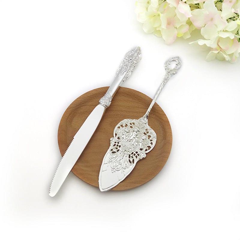 ALDO Party & Celebration > Party Supplies > Party Favors > Wedding Favors New / Stainless steel / Cake Knife cutter: 9.25 inch/ 23.5 cm Cake shovel: 8 inch/ 20.5 cm Beutiful Laxury Bride and Groom British Court Silver-Plated Cake Knife and Cake Shovel Set