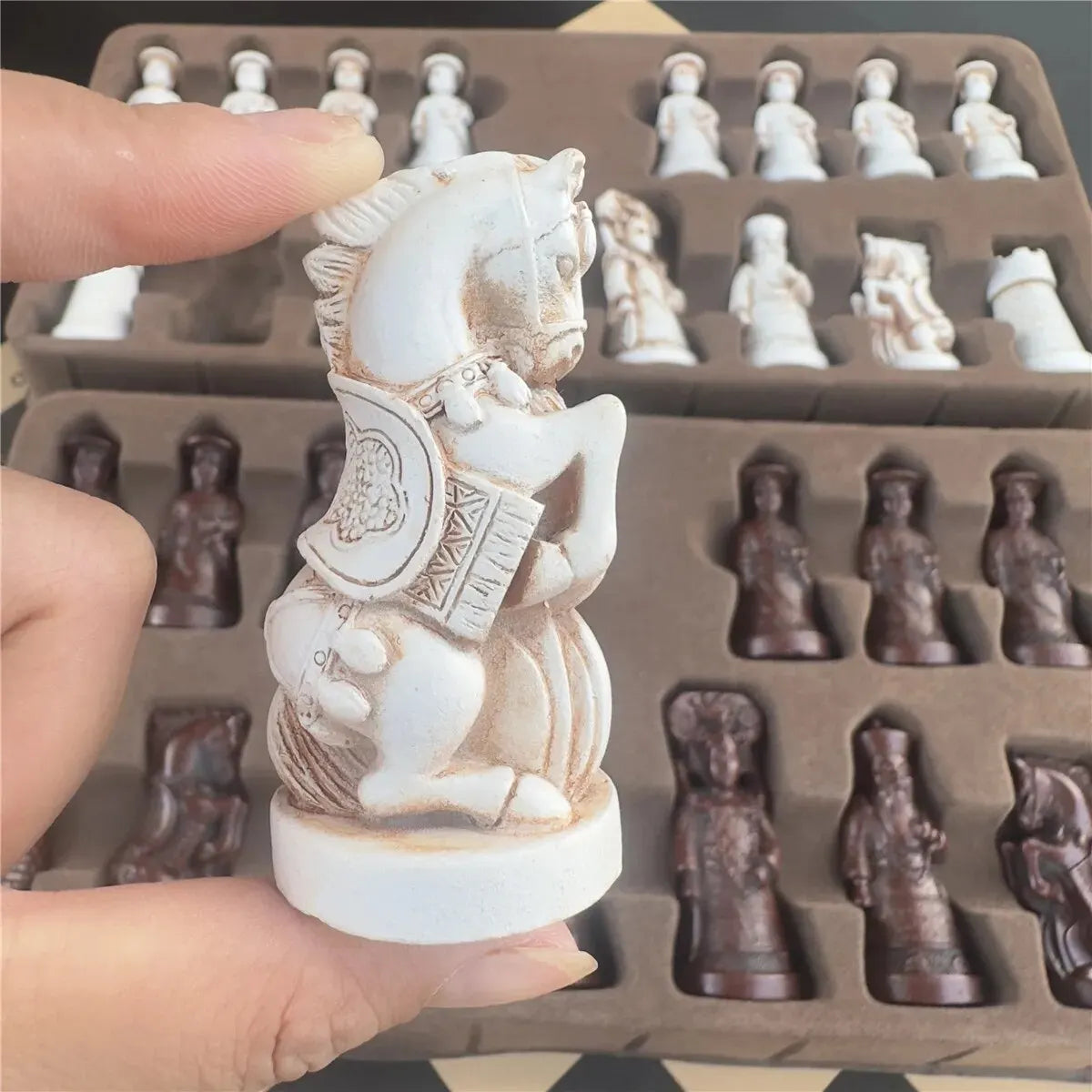 ALDO Party & Celebration > Party Supplies > Party Games Large 3D Antique Set with Chess Board Qing Soldier Resin Chess Pieces with Leather Chessboard