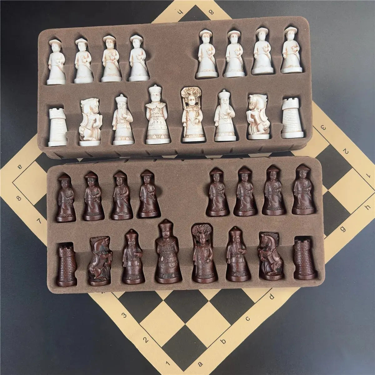 ALDO Party & Celebration > Party Supplies > Party Games Large 3D Antique Set with Chess Board Qing Soldier Resin Chess Pieces with Leather Chessboard