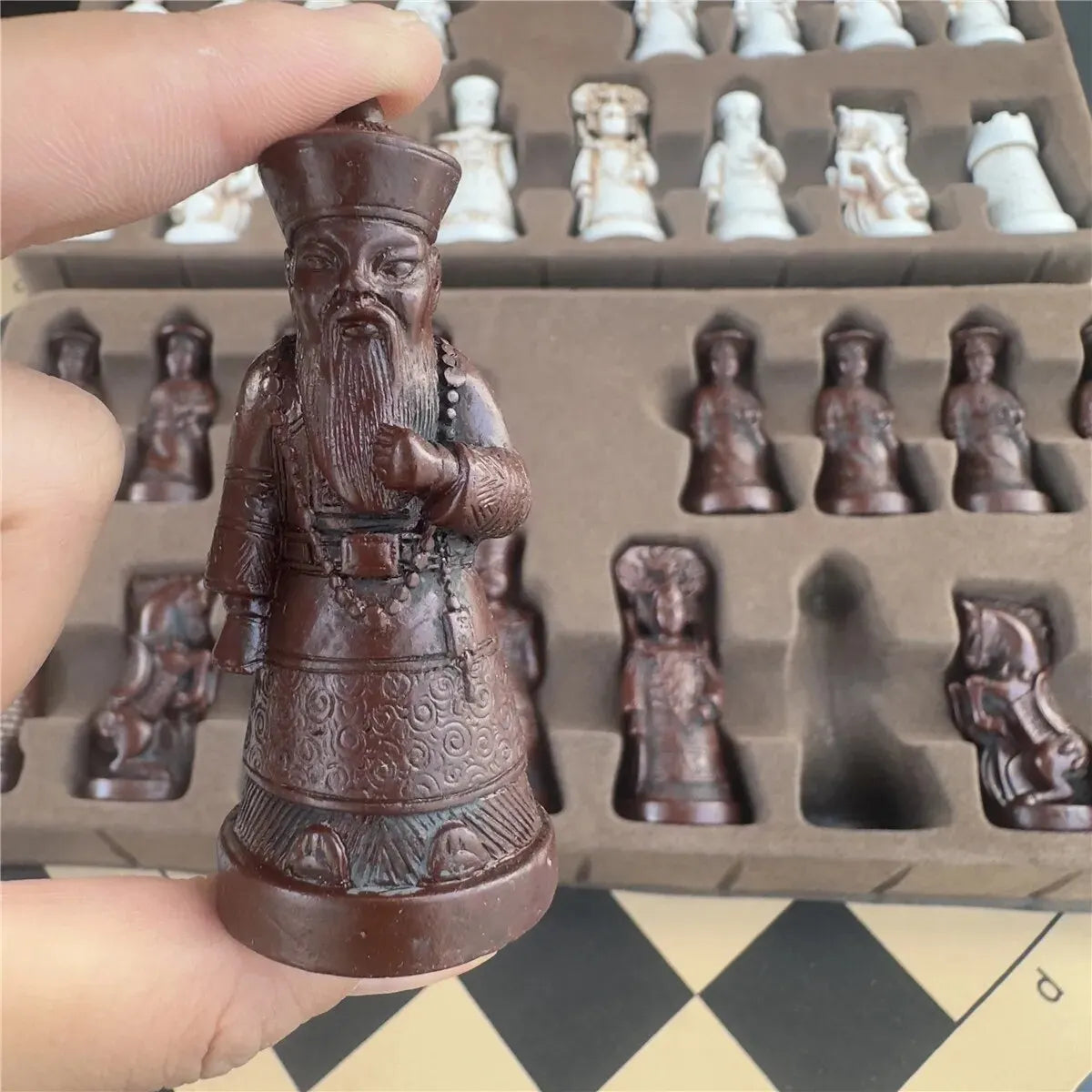 ALDO Party & Celebration > Party Supplies > Party Games Large 3D Antique Set with Chess Board Qing Soldier Resin Chess Pieces with Leather Chessboard