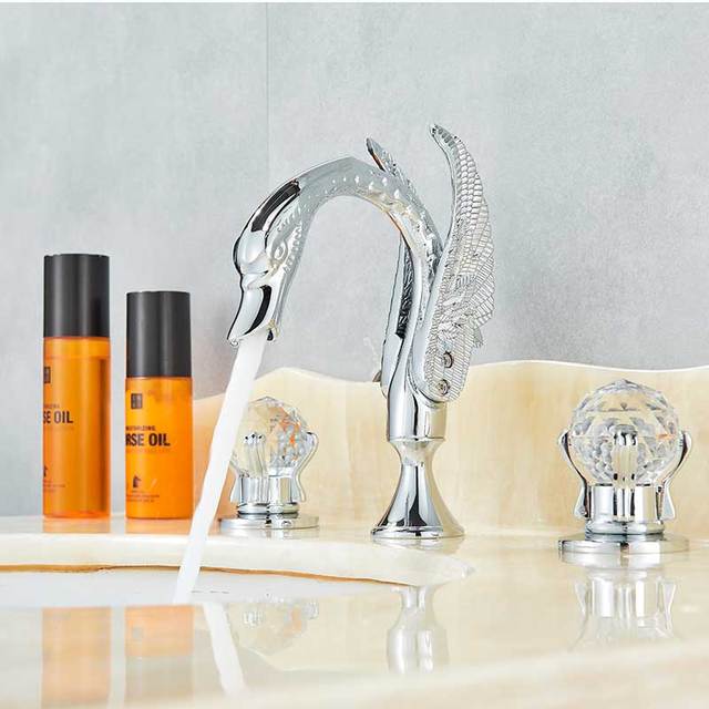 ALDO Plumbing Fixture Hardware & Parts > Faucet Accessories > Faucet Handles & Controls Chrome Contemporary Swan Bathroom Basin Faucet Brass Deck Mounted Double Crystal Handles