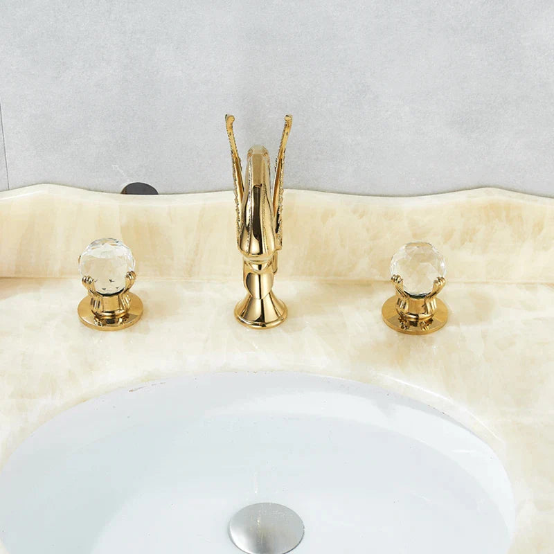ALDO Plumbing Fixture Hardware & Parts > Faucet Accessories > Faucet Handles & Controls Contemporary Swan Bathroom Basin Faucet Brass Deck Mounted Double Crystal Handles