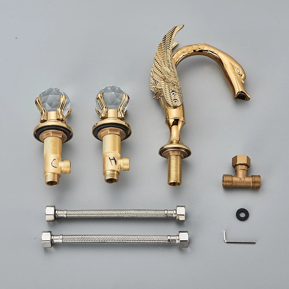 ALDO Plumbing Fixture Hardware & Parts > Faucet Accessories > Faucet Handles & Controls Contemporary Swan Bathroom Basin Faucet Brass Deck Mounted Double Crystal Handles