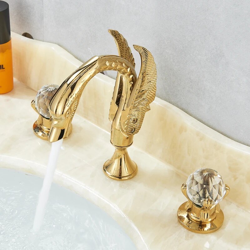 ALDO Plumbing Fixture Hardware & Parts > Faucet Accessories > Faucet Handles & Controls Contemporary Swan Bathroom Basin Faucet Brass Deck Mounted Double Crystal Handles